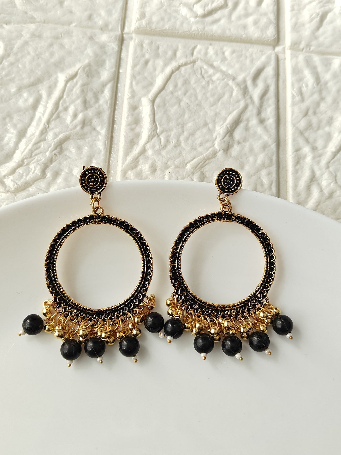 Round Gold Black Beaded Jhumka Base