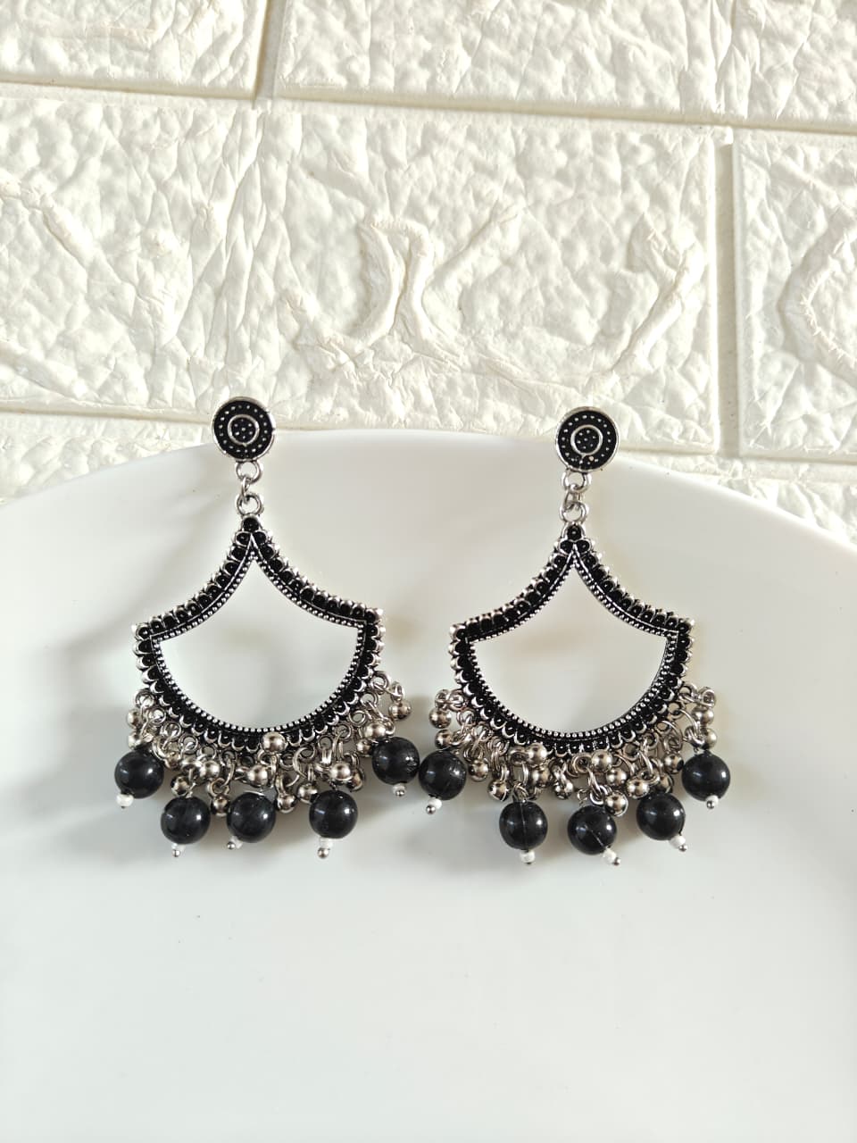 Silver Petal Black Beaded Jhumka Base