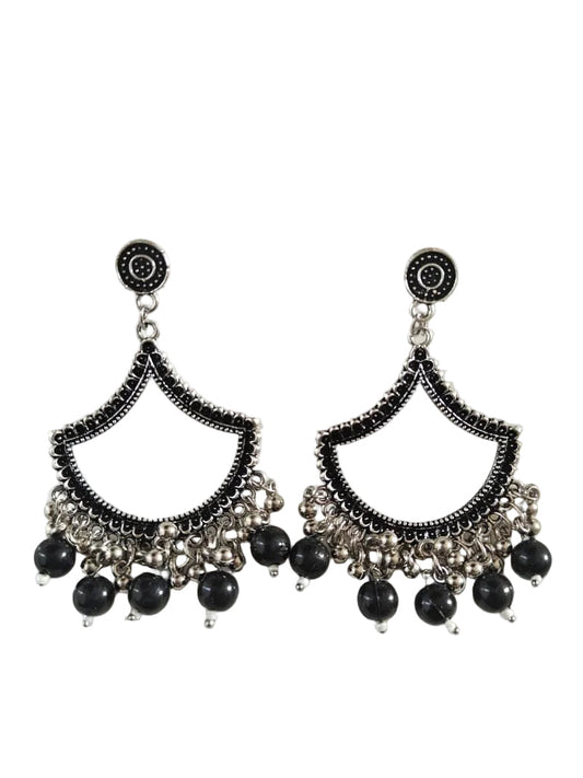 Silver Petal Black Beaded Jhumka Base