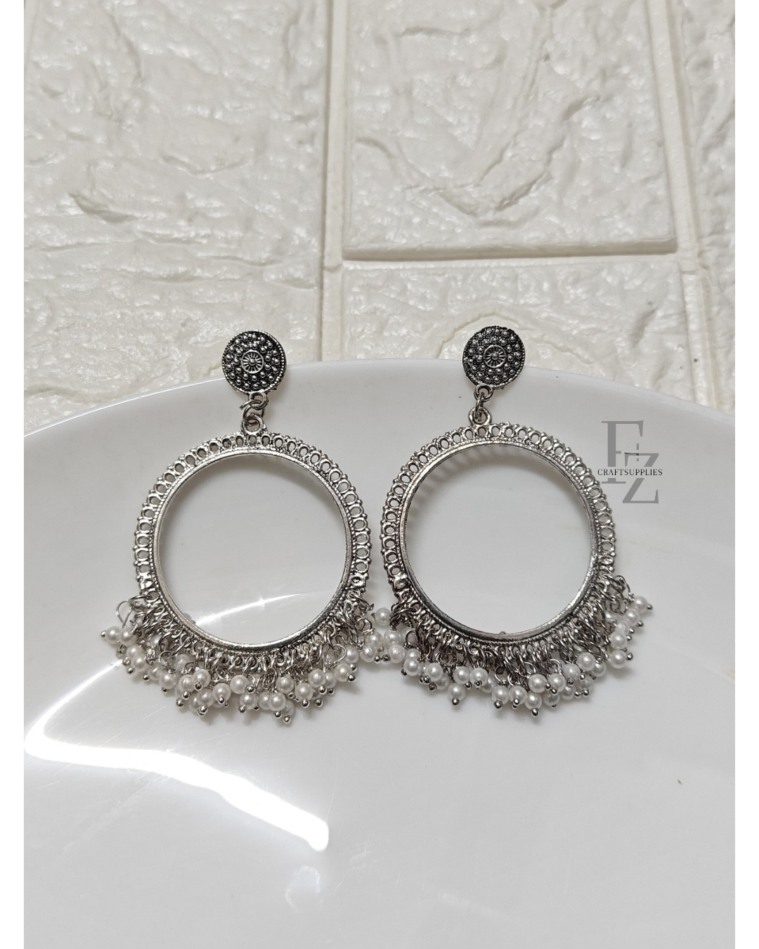 Silver Round Pearl Beaded Jhumka Base - 1 Pair