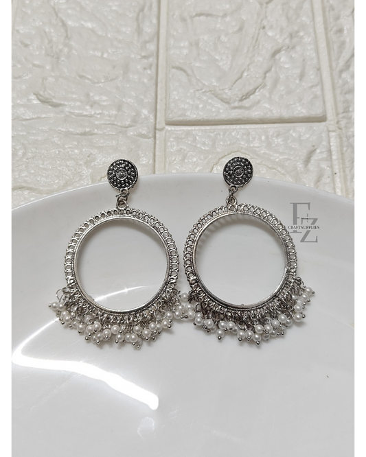 Silver Round Pearl Beaded Jhumka Base - 1 Pair