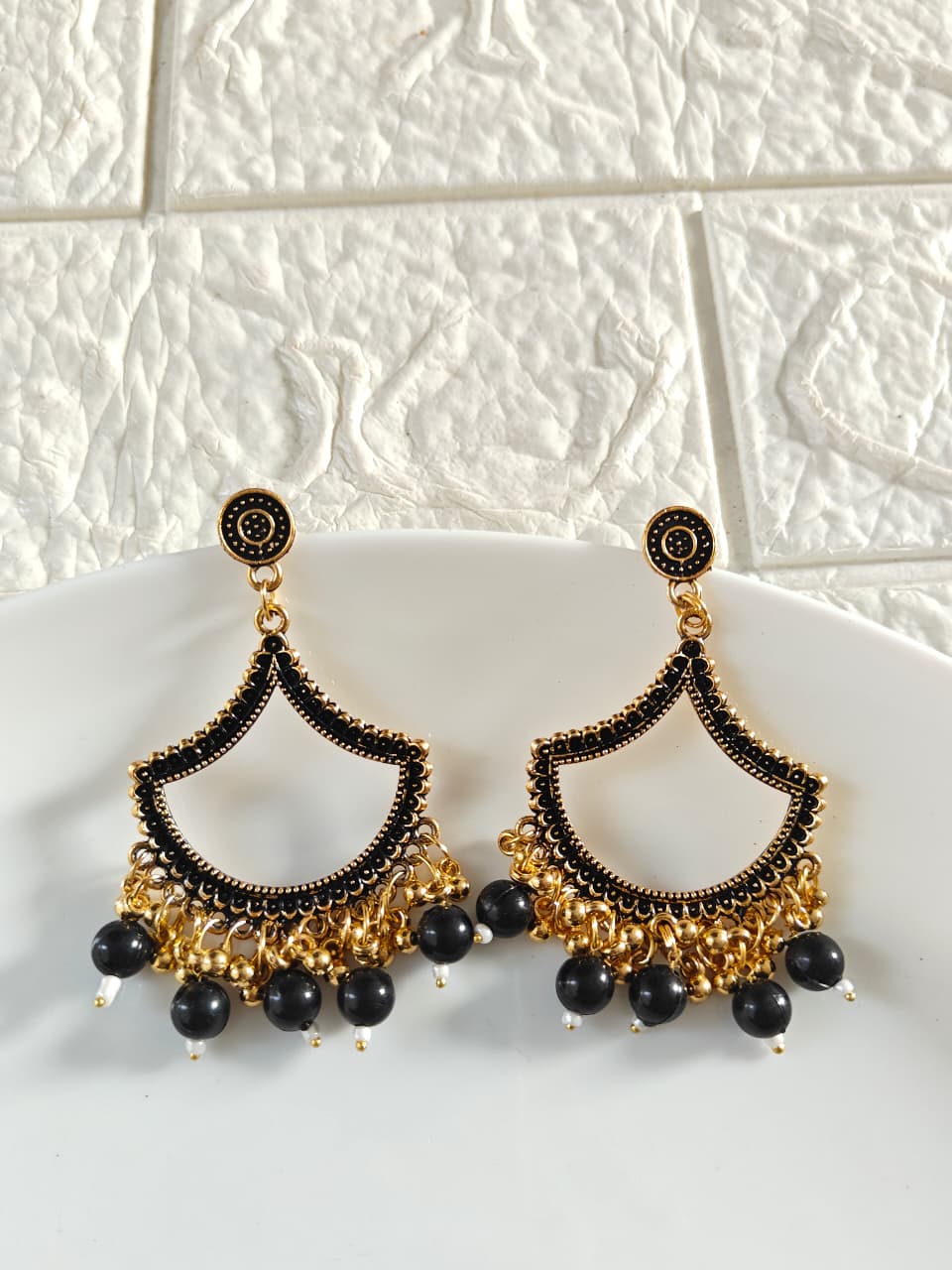 Gold Petal Black Beaded Jhumka Base