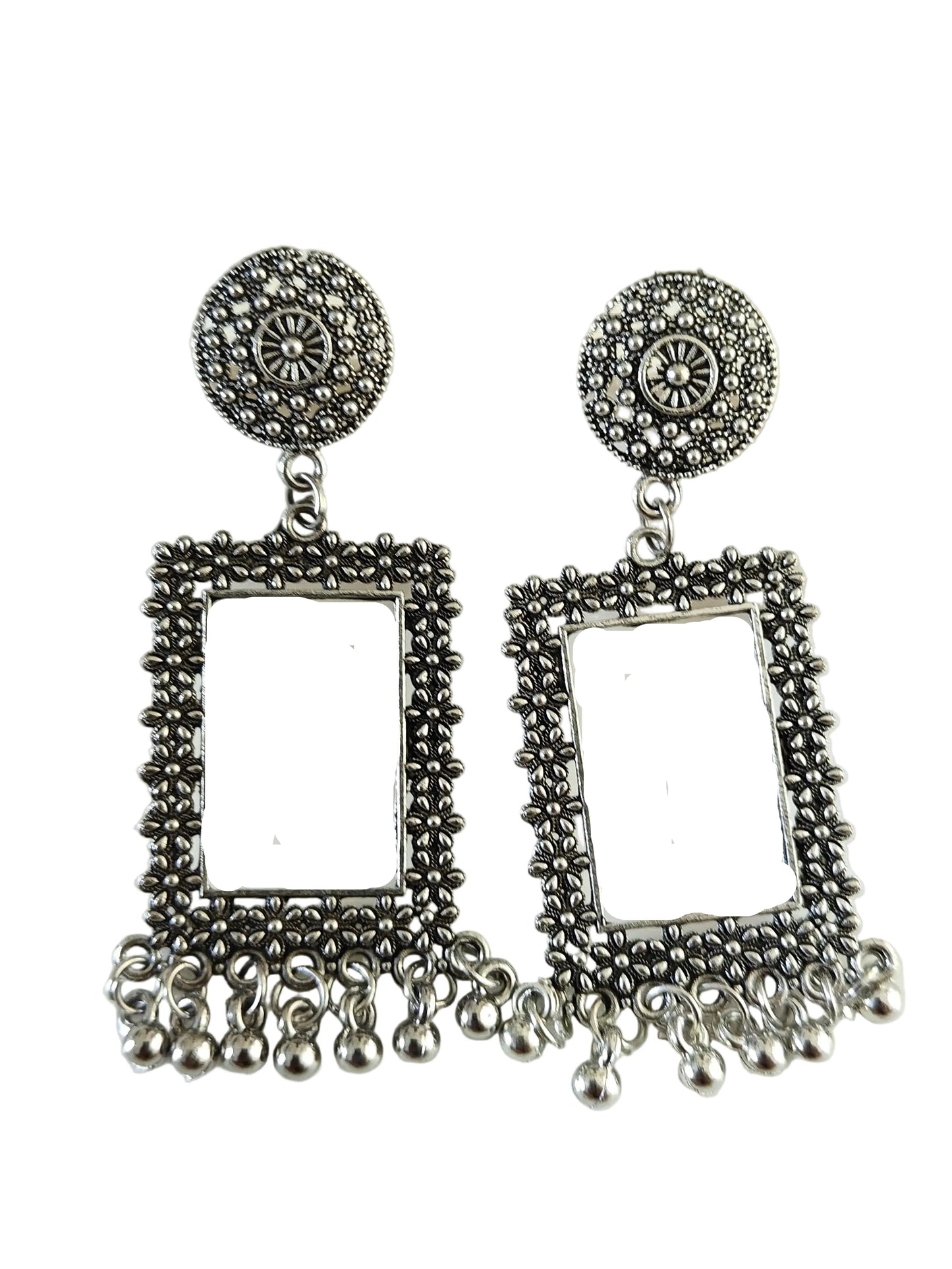 Silver Rectangle Jhumka Base - 1 Pair