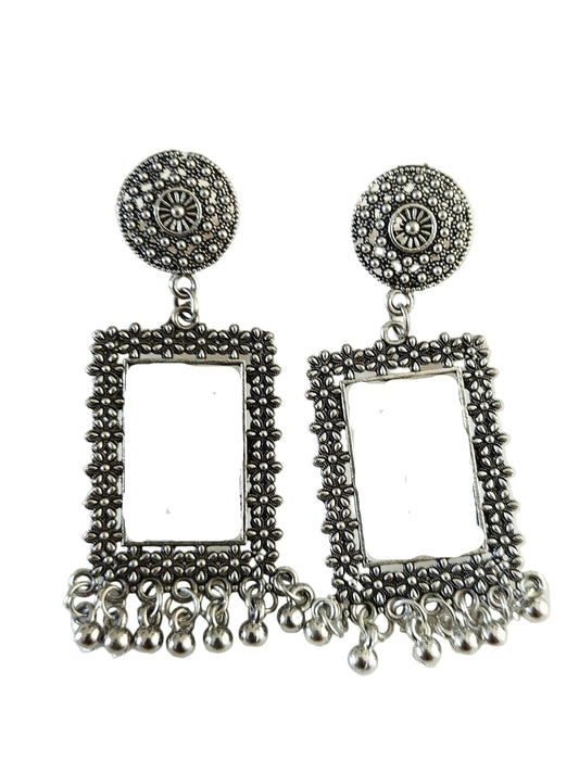 Silver Rectangle Jhumka Base - 1 Pair