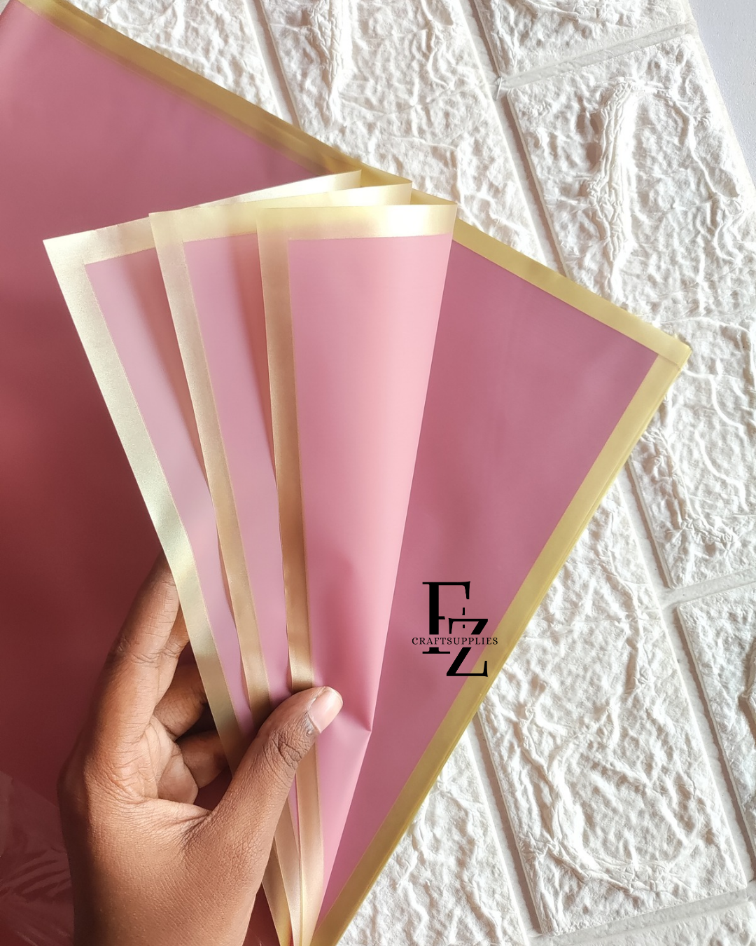 Peach with Gold Border Bouquet Wrapping Sheet - 5 Sheets