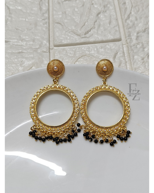 Gold Round Black Pearl Beaded Jhumka Base - 1 Pair
