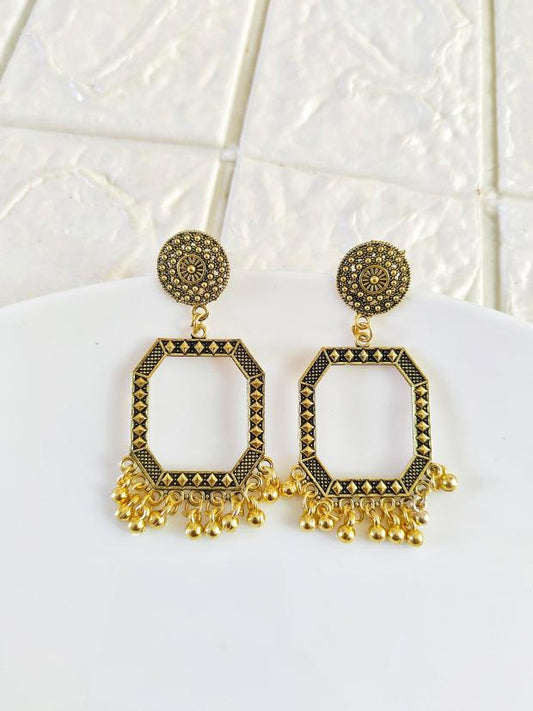 Gold Curved Rectangle Jhumka Base - 1 Pair