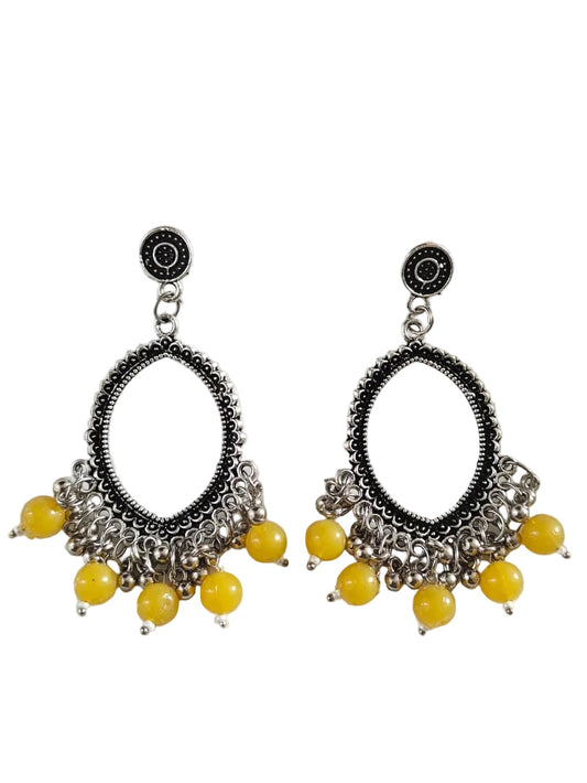 Silver Evil Eye Yellow Beaded Jhumka Base
