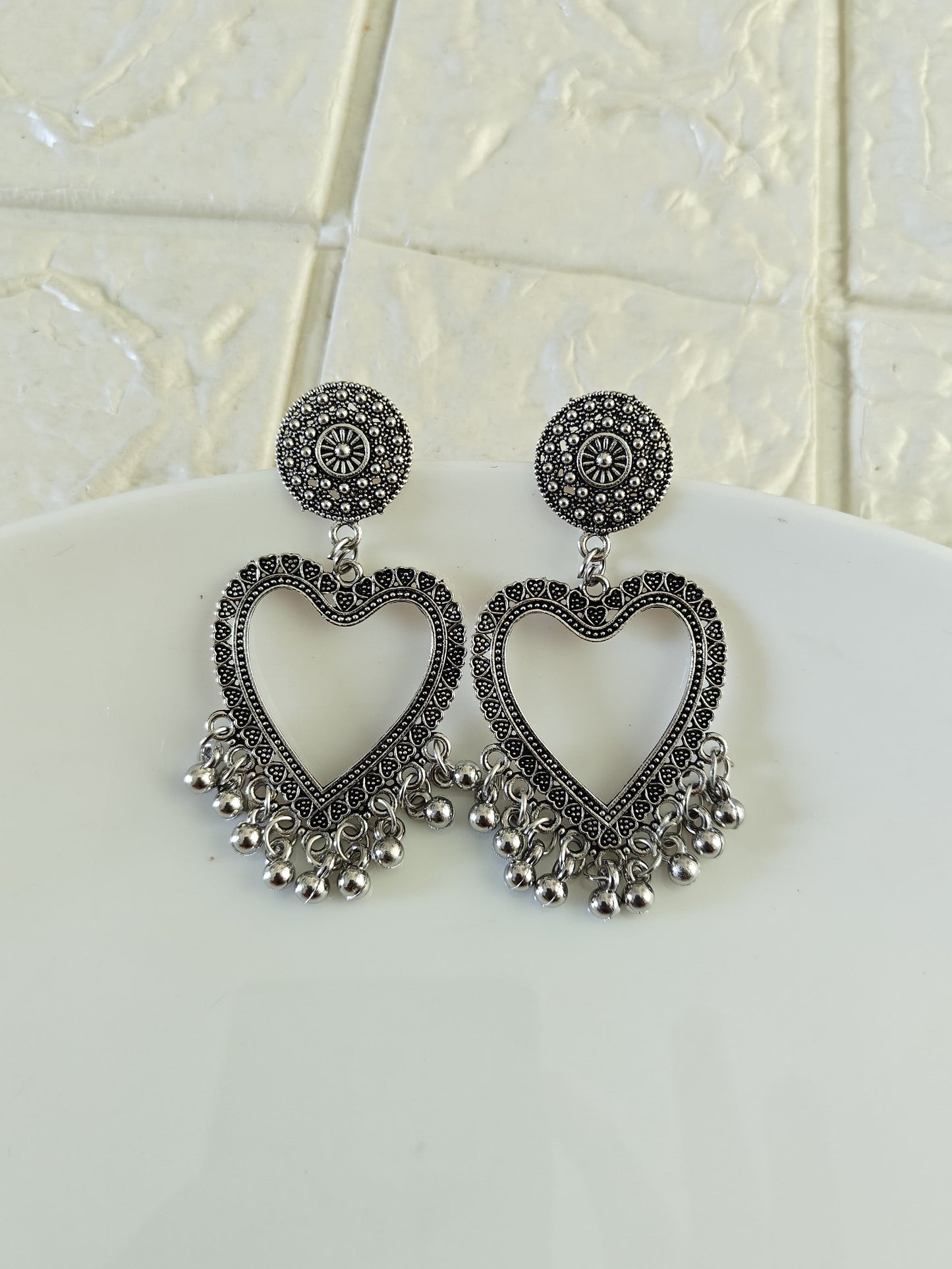 Silver Heart Jhumka Base - 1 Pair