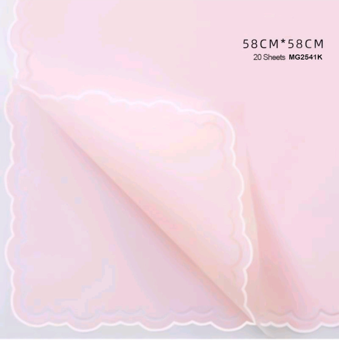 Pink with White Border Bouquet Wrapping Sheet - 5 Sheets