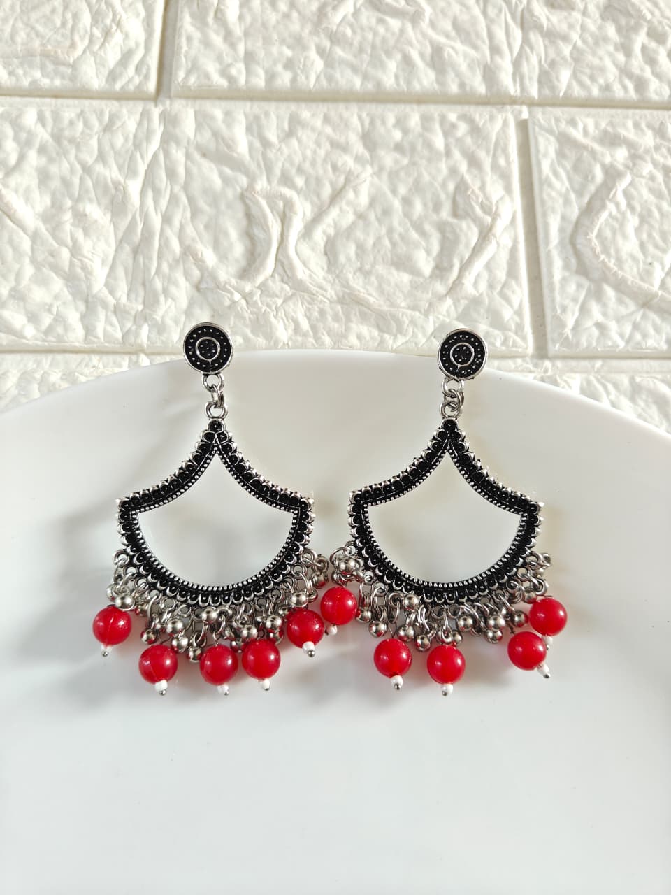 Silver Petal Red Beaded Jhumka Base