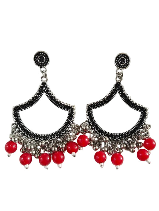Silver Petal Red Beaded Jhumka Base