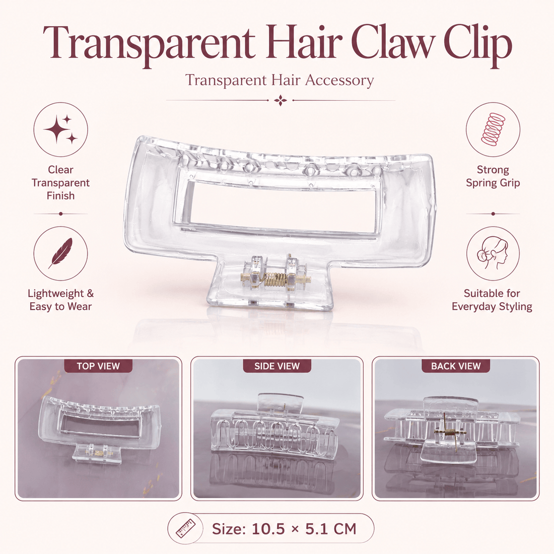 Transparent Rectangle Claw Clip for Decoden & Pipe Cleaners - 1 Piece