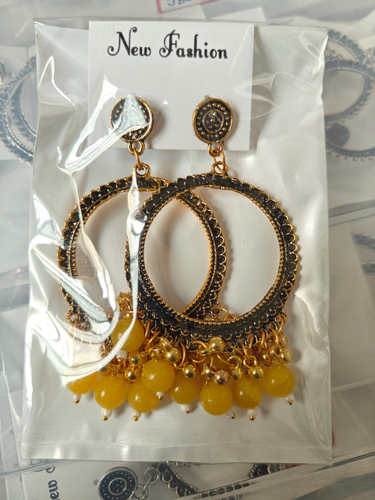 Round Gold Yellow Beaded Jhumka Base
