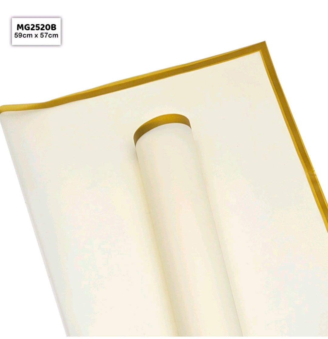 Cream with Gold Border Bouquet Wrapping Sheet - 5 Sheets