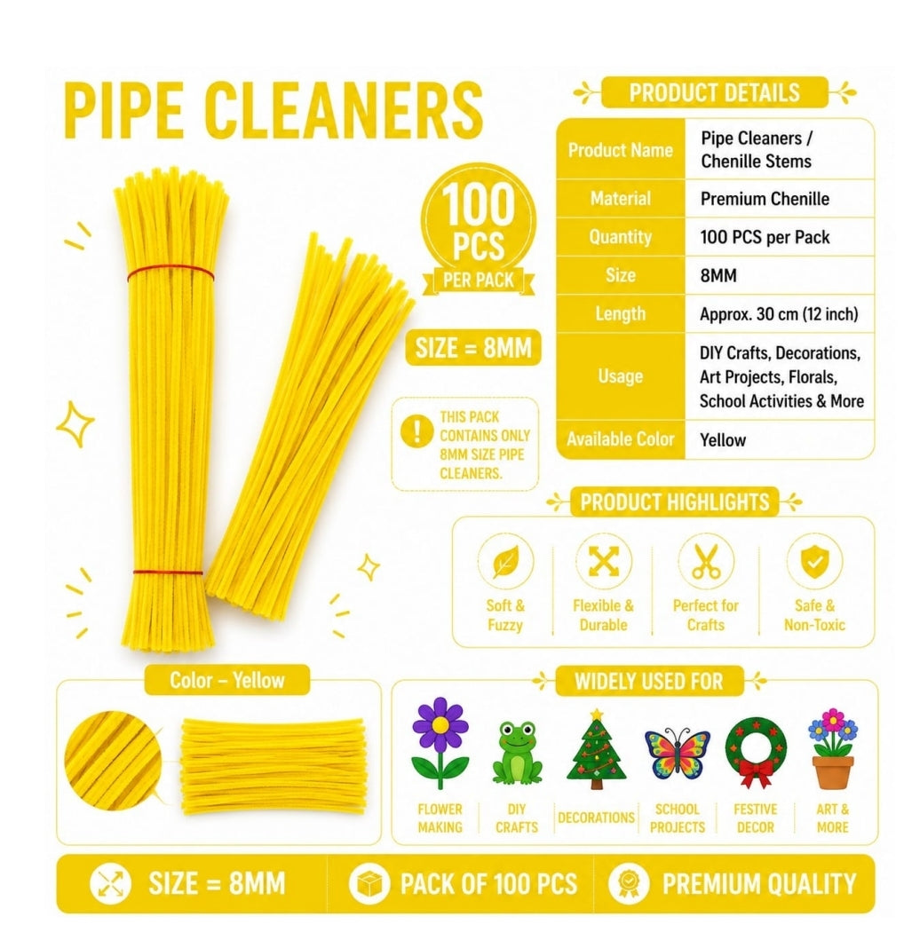 Pipe Cleaner 8MM - Yellow (B)