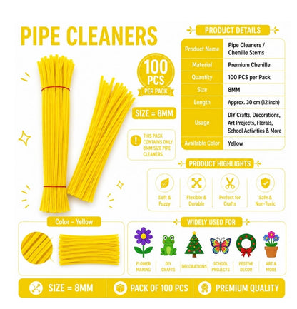 Pipe Cleaner 8MM - Yellow (B)