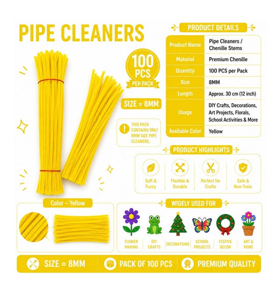 Pipe Cleaner 8MM - Yellow (B)
