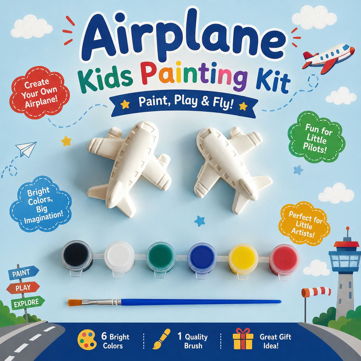 Airplane Diy Kids Concrete Painting Kit
