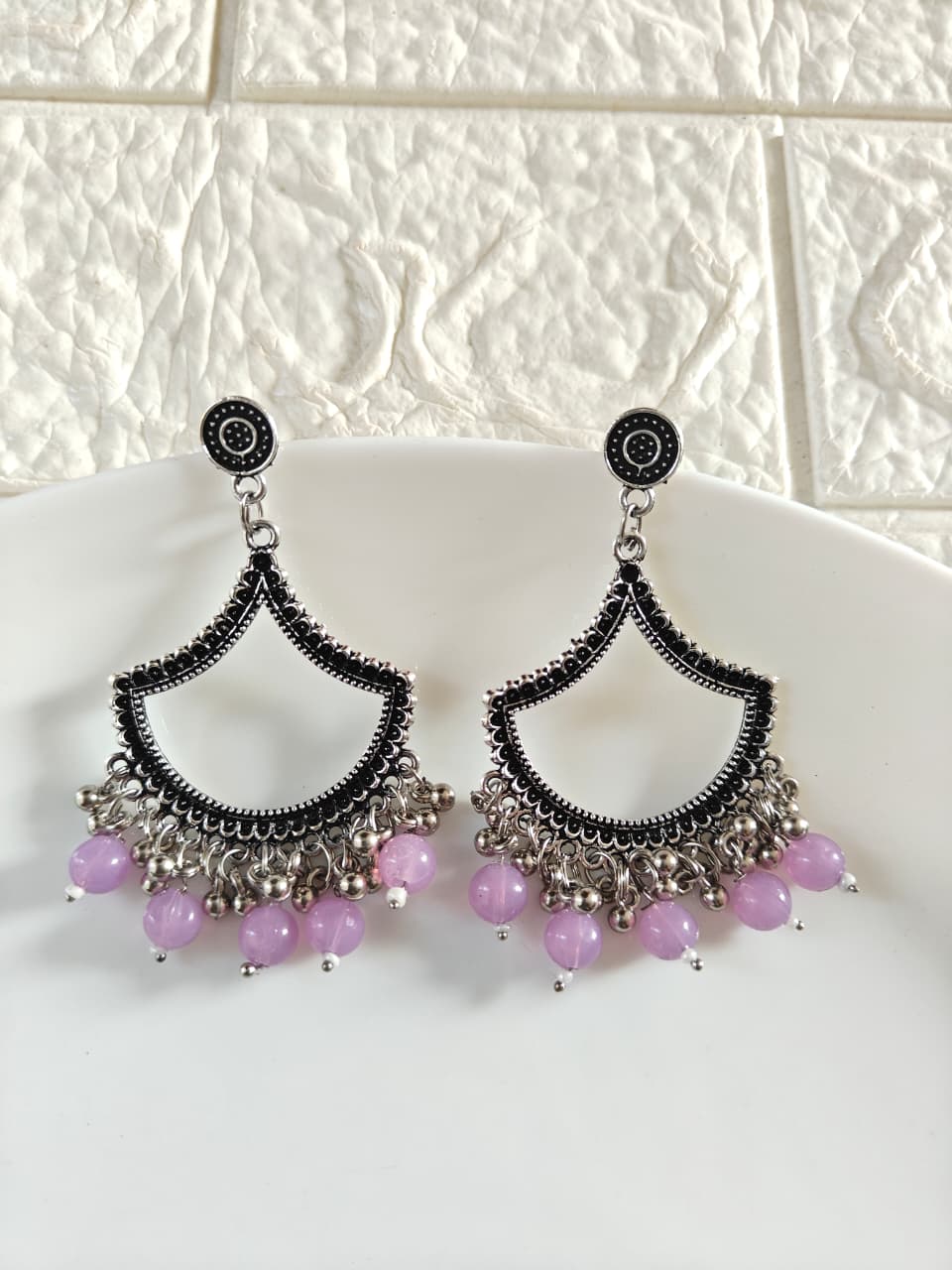 Silver Petal Lavender Beaded Jhumka Base