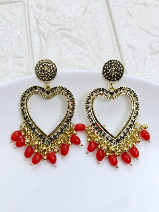 Gold Heart Red Beaded Jhumka Base