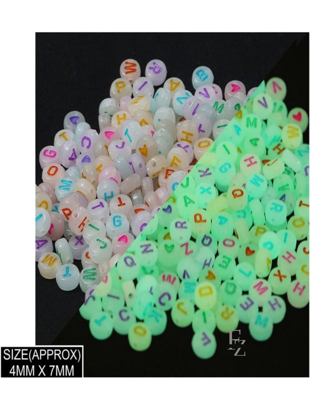 Round Glow in Dark Alphabet Beads - 20g