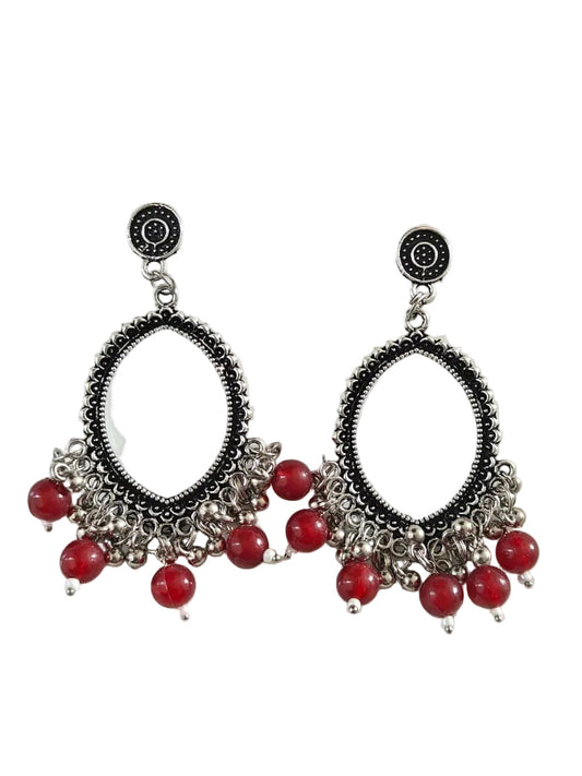 Silver Evil Eye Maroon Beaded Jhumka Base