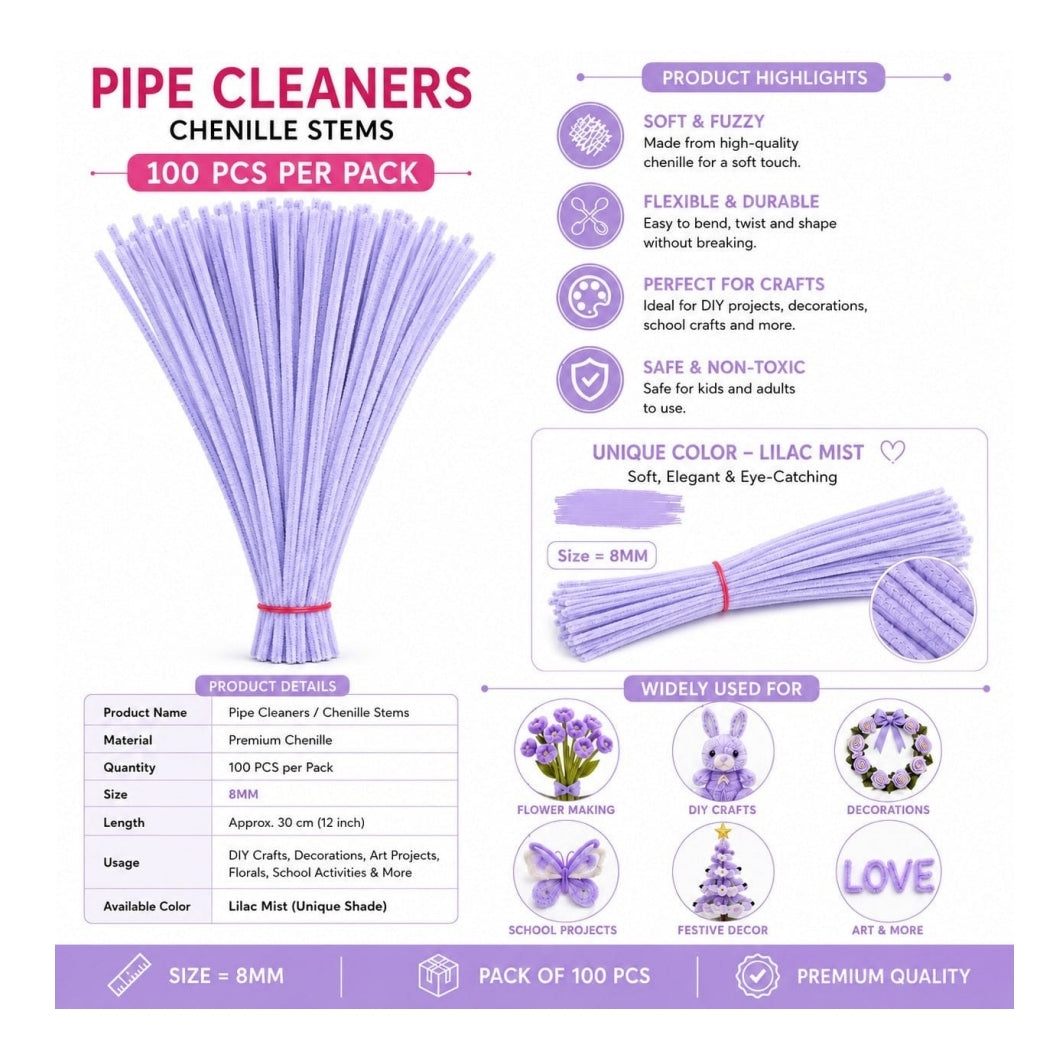Pipe Cleaner 8MM - Lilac