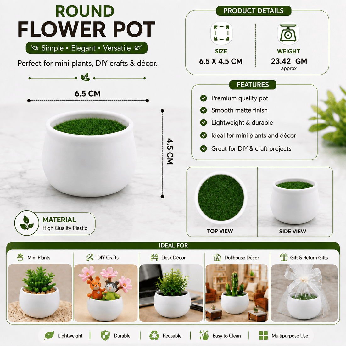 Mini Round Flower Pot with Artificial Grass