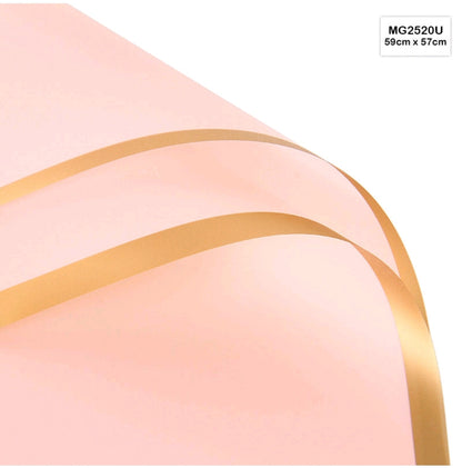 Pink with Gold Border Bouquet Wrapping Sheet - 5 Sheets