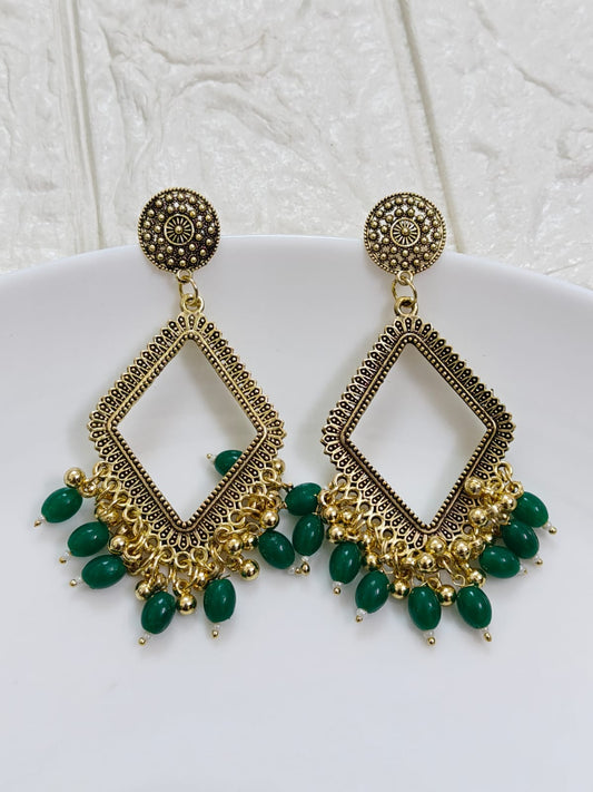 Gold Rhombus Green Beaded Jhumka Base