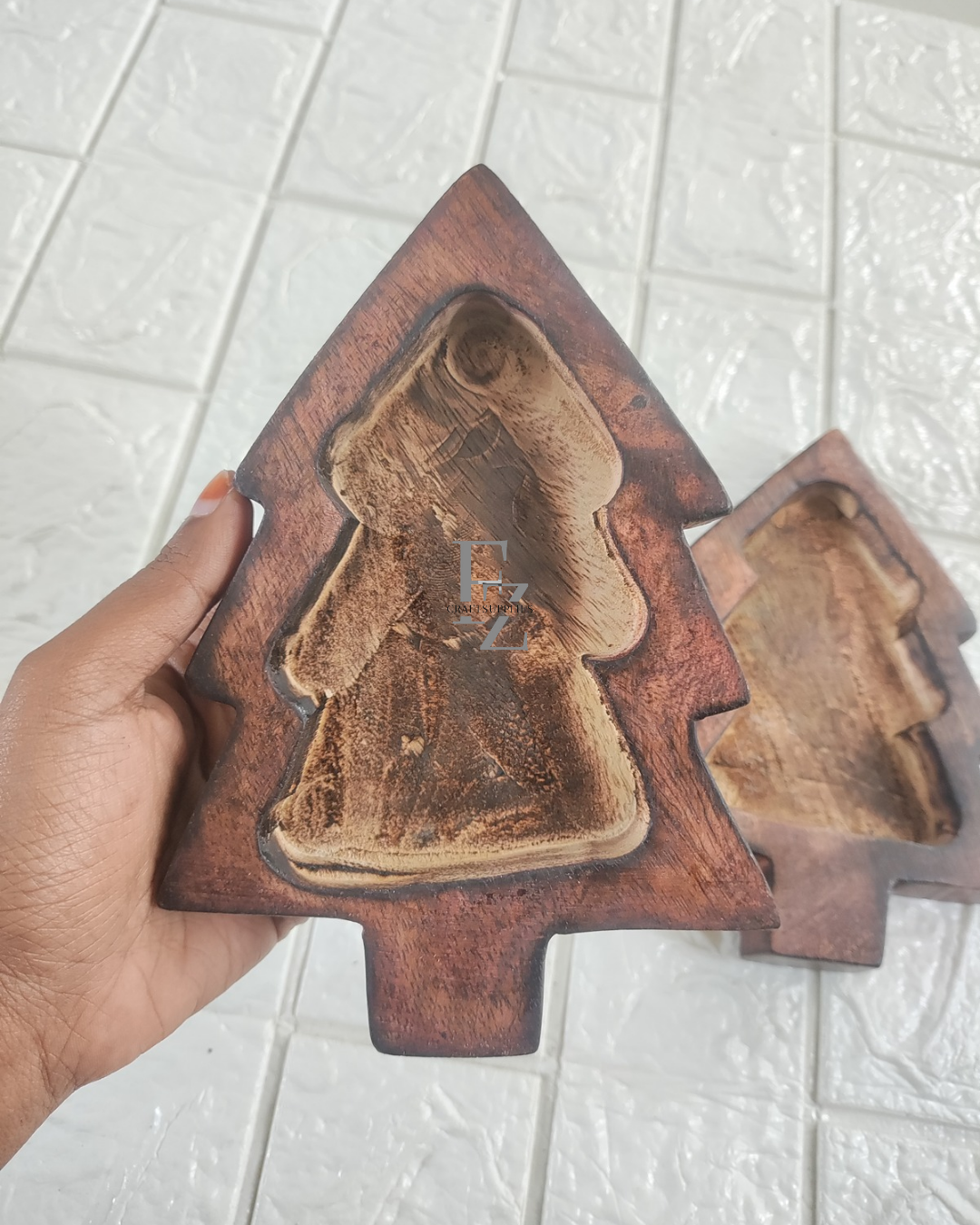 Christmas Tree Wooden Bowl for Candle - Big