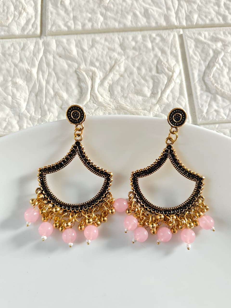 Gold Petal Pink Beaded Jhumka Base