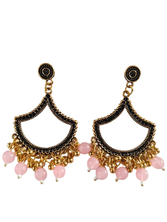 Gold Petal Pink Beaded Jhumka Base