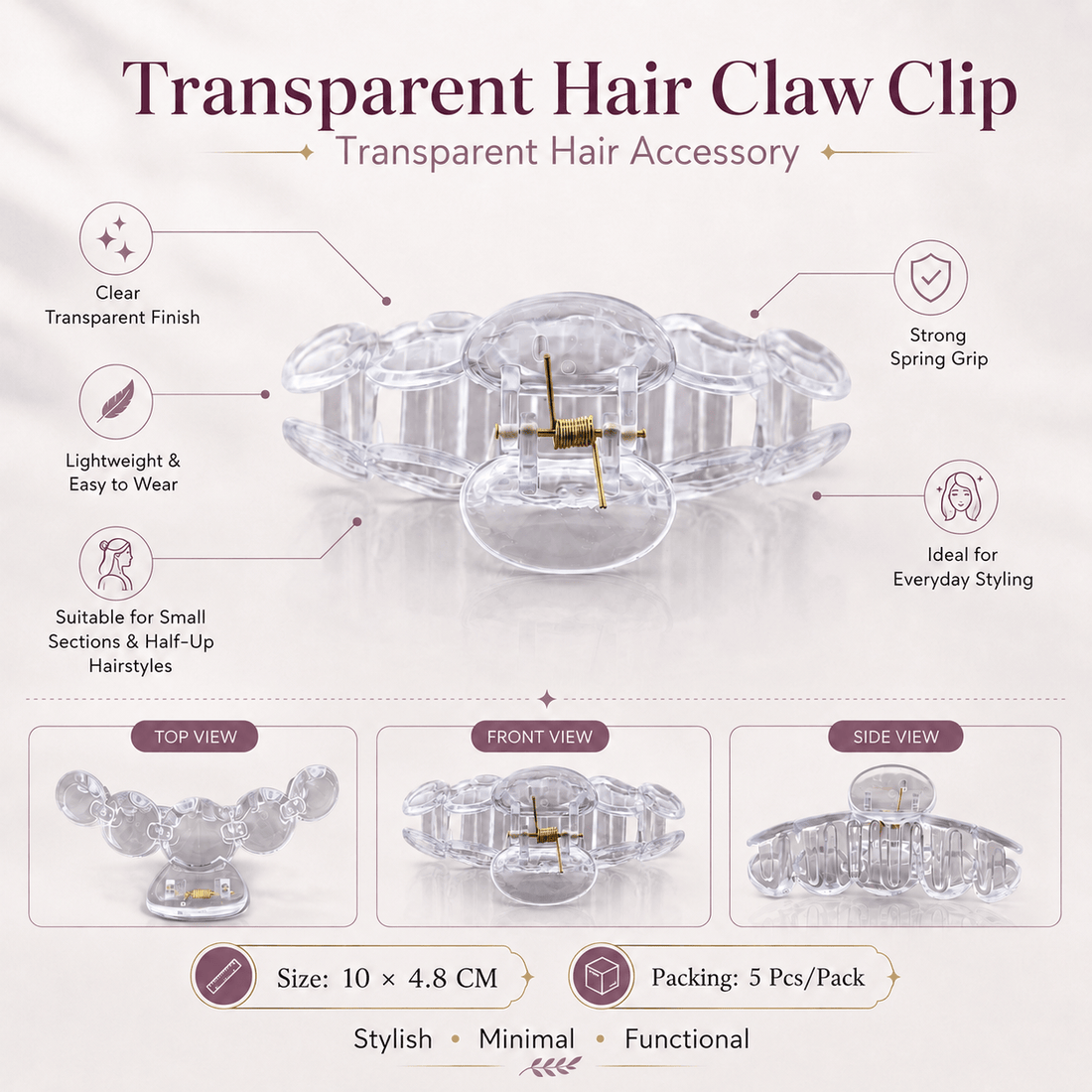 Transparent Scallop Claw Clip for Decoden & Pipe Cleaners - 1 Piece