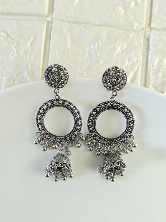 Silver Round Hanging Jhumka Base - 1 Pair