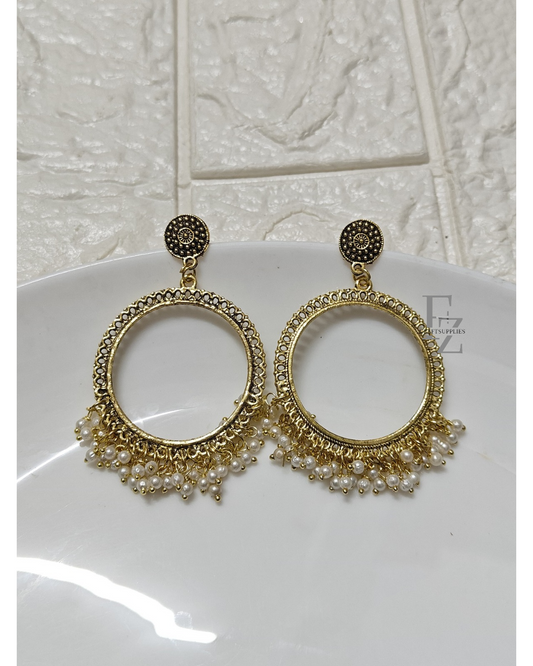 Gold Round Pearl Beaded Jhumka Base - 1 Pair