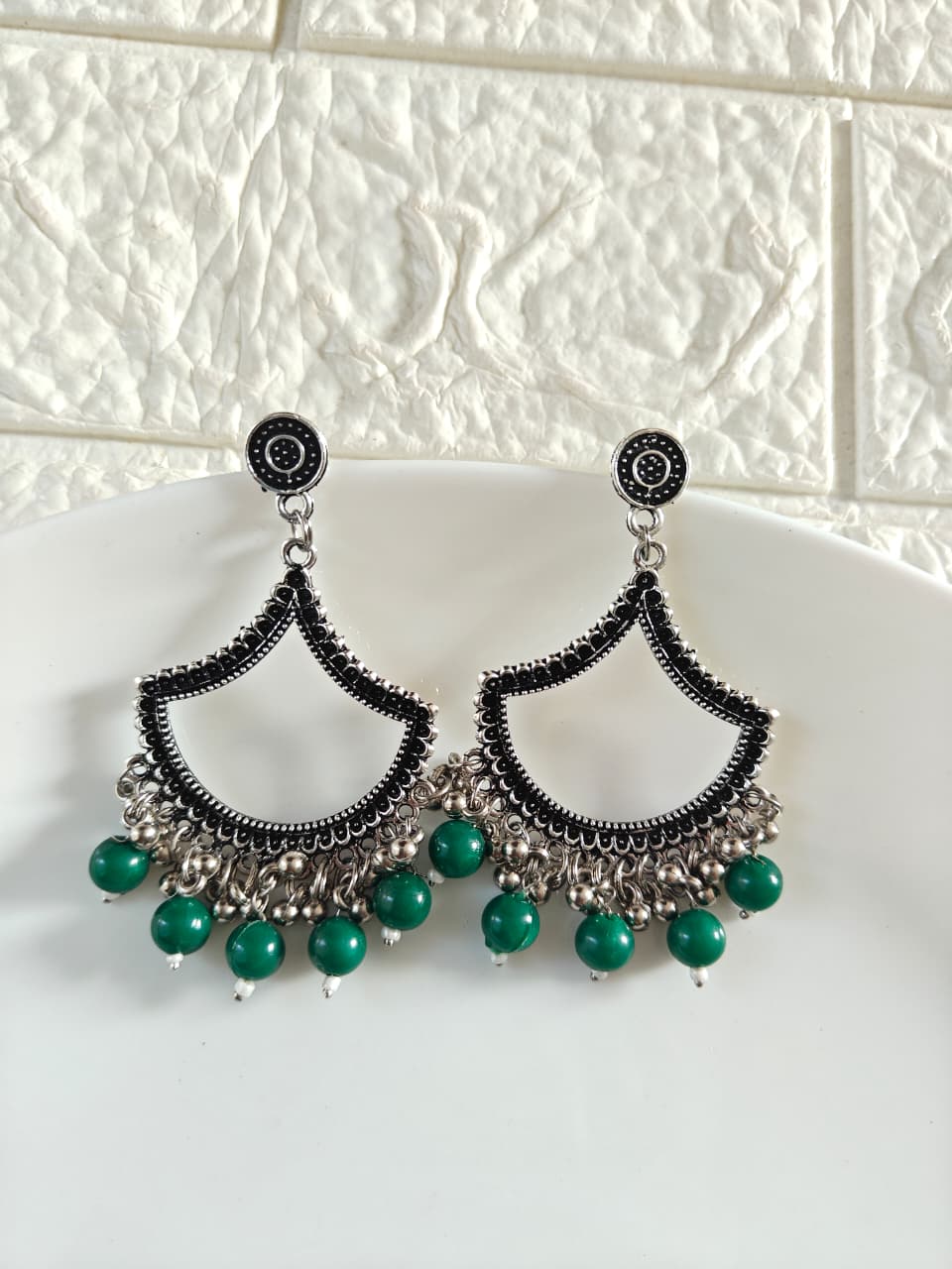 Silver Petal Green Beaded Jhumka Base