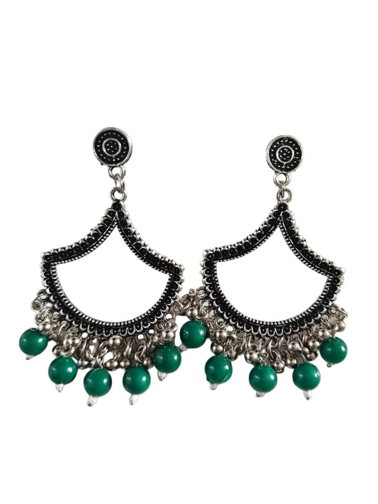 Silver Petal Green Beaded Jhumka Base