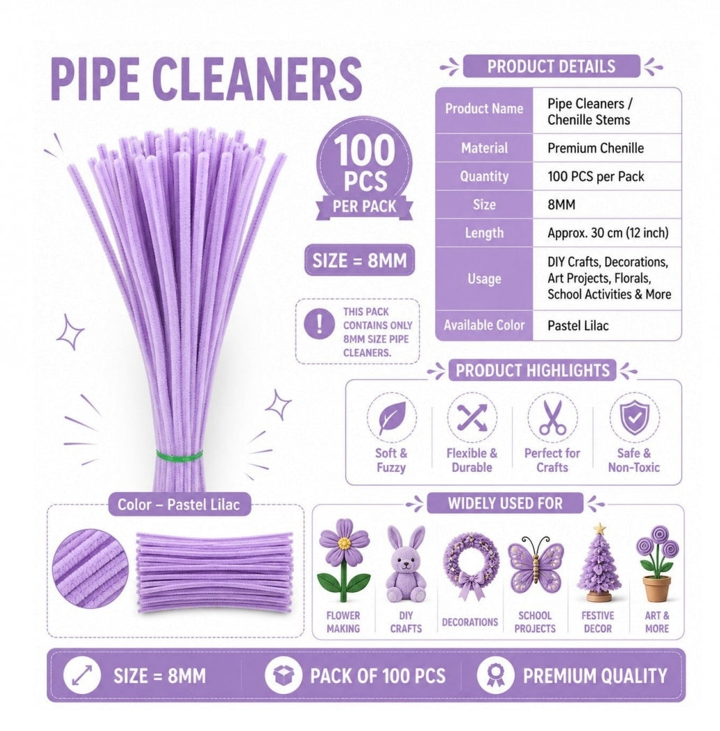 Pipe Cleaner 8MM - Pastel Lilac
