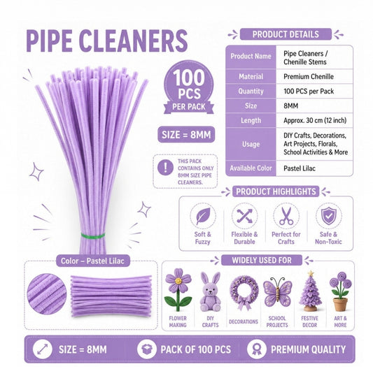 Pipe Cleaner 8MM - Pastel Lilac
