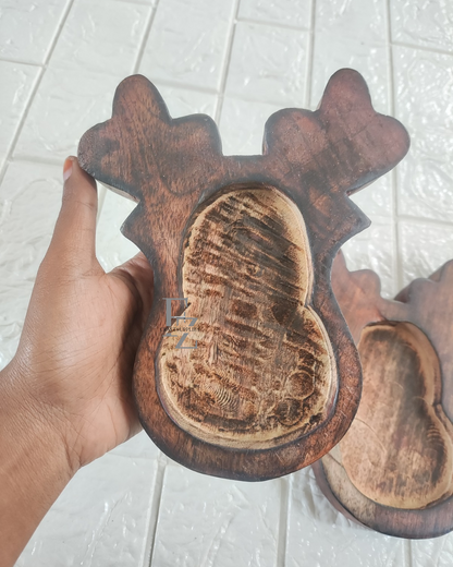 Christmas Reindeer Wooden Bowl for Candle - Big