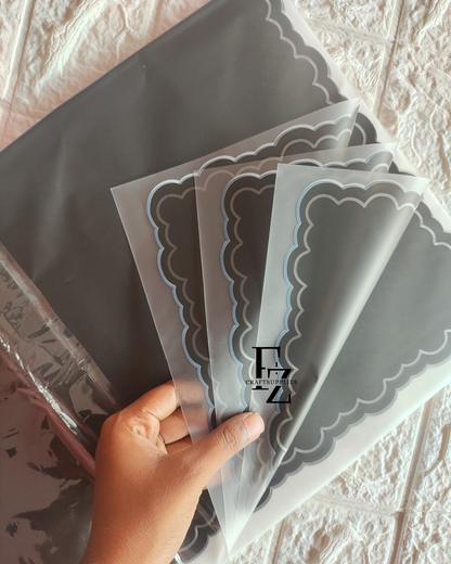 Black with White Border Bouquet Wrapping Sheet - 5 Sheets