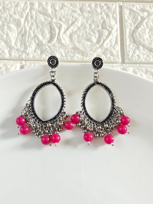 Silver Evil Eye Rani Pink Beaded Jhumka Base