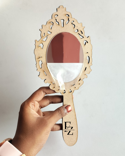 Decorative Oval Hand Mirror Mdf with Silver Acrylic