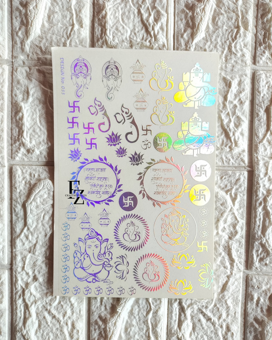 Diwali Holographic Embossed sticker sheet A5