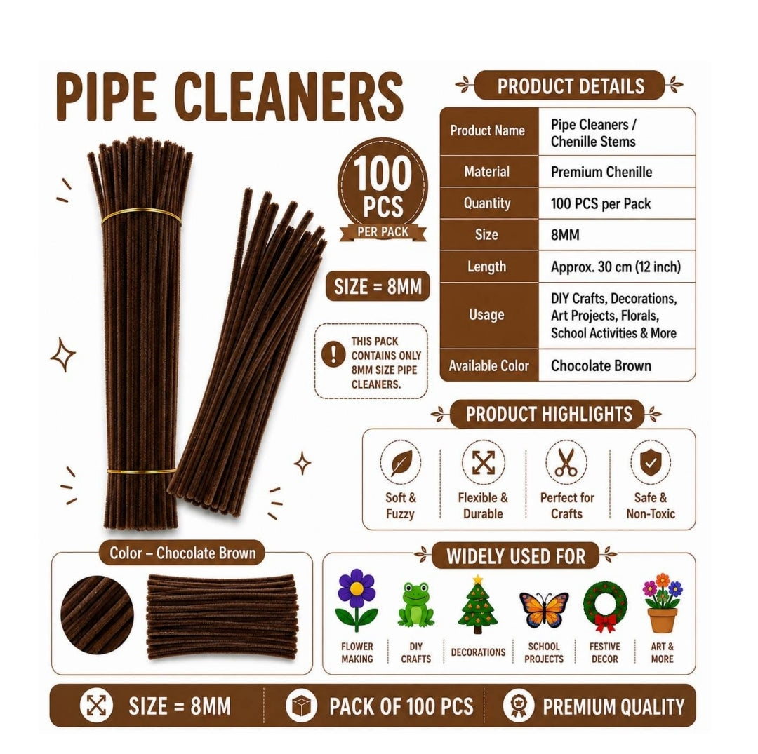 Pipe Cleaner 8MM - Chocolate Brown