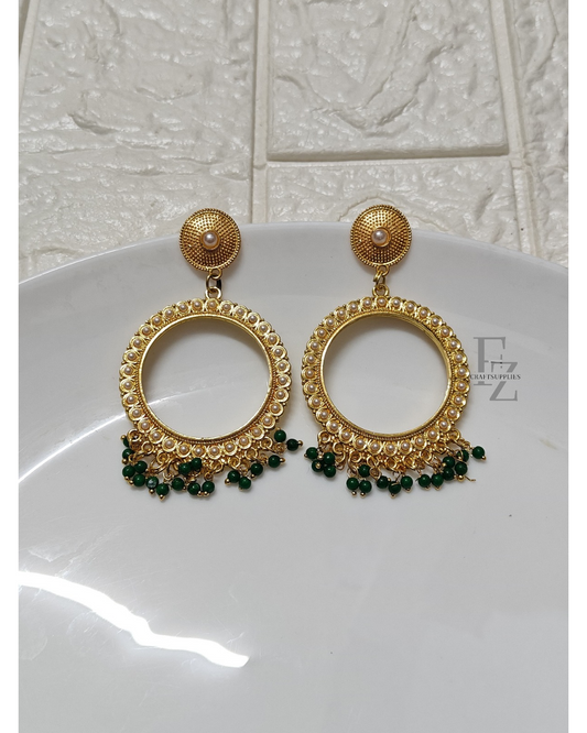 Gold Round Green Pearl Beaded Jhumka Base - 1 Pair