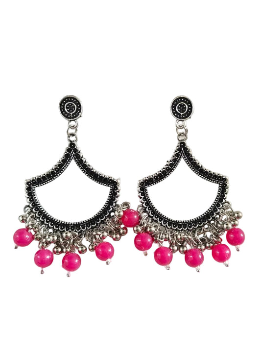 Silver Petal Rani Pink Beaded Jhumka Base