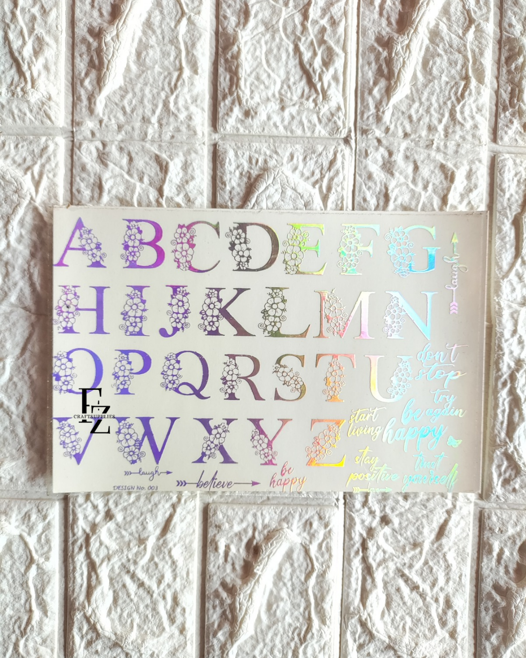 Alphabet Holographic Embossed sticker sheet A5
